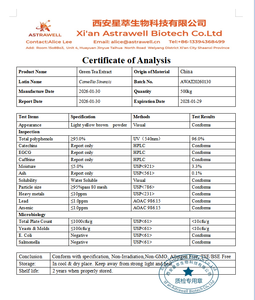 Astrawell Extrait de Thé Vert Naturel en Poudre 95% Polyphénols 45% EGCG Camellia Sinensis Vente en Gros Fournisseur OEM - Product Image 2