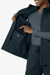 डॉक्टर नर्स अस्पताल ने महिलाओं की 6 जेब वाले बोनडेड फ्लेक्स खिंचाव उपयोगिता ज़िप फ्रंट स्क्रब बनियान - Product Image 5