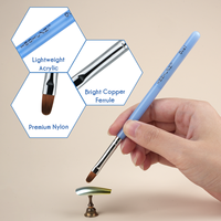 Hechunzi – Lot de 5 pinceaux légers en nylon à manche acrylique bleu avec virole en cuivre pour nail art, gel et peinture, idéal pour salon de manucure