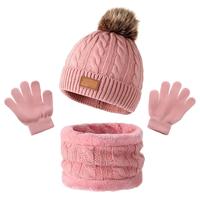 Conjunto de Gorro, Bufanda y Guantes de Punto Trenzado para Niños, con Logotipo Personalizado, Cálido para Invierno, con Pompón, OEM
