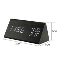Réveil numérique en bois, en forme de triangle, avec affichage LED, thermomètre, horloge, commande vocale, pour table ou bureau