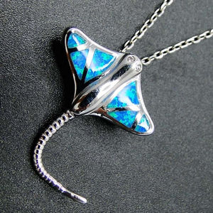 Joyería de Ópalo Azul Mexicano Sintético, Plata de Ley 925 con Baño de Rodio, Dije de Peces Espada, Regalo - Product Image 5