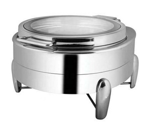 Recipiente Circular de Acero Inoxidable para Calentar Alimentos con Tapa de Vidrio para Exhibiciones de Buffet, Calentamiento Eléctrico de 500-1500W, Control Manual de Temperatura - Product Image 1