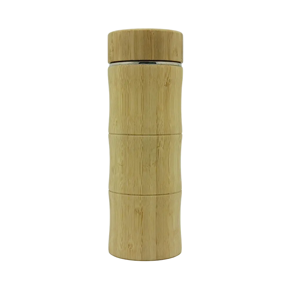 Termo de bambú de doble pared de acero inoxidable, botella de agua con aislamiento al vacío