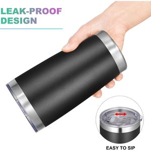 Gobelet isotherme en acier inoxydable de 20 oz avec couvercle, à double paroi, pour les voyages, en noir avec revêtement en poudre - Product Image 3