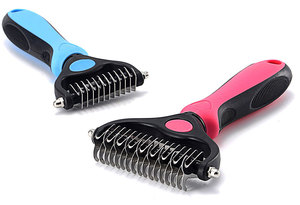 Raschiatore per peli di animali domestici in acciaio inossidabile lame Double face pelliccia ridondante <span class=keywords><strong>spazzola</strong></span> per rimozione peli per animali domestici <span class=keywords><strong>spazzola</strong></span> da sposo - Product Image 6