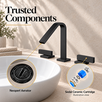 Robinet de lavabo de salle de bain noir mat à 3 trous, mitigeur de vanité à montage sur comptoir avec bec haut et angulaire pour lavabo sur pied