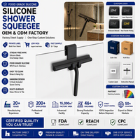 Limpiacristales en T con Cuchilla de Silicona para Ducha, Ventanas y Puertas de Baño, Sin Rayas, con Gancho para Colgar en la Pared, Negro