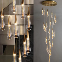 Lustre moderne en cristal, lustre en forme de goutte de pluie, luminaire suspendu pour duplex, salle à manger, éclairage suspendu LED, lustre pour escalier