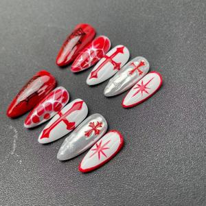 Ongles Artificiels Rouge Été Noël Vacances Style Toile D'araignée Conception Haute Qualité Réutilisable Usine En Gros - Product Image 3