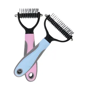 Professional Pet Deshedding Brush Double Sided Shedding Massage Relaxing Pet Grooming Tool Dog Dematting Comb Pet Rake