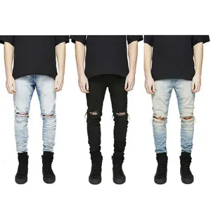 OA 2021 denim di Colore rosso commerci all'ingrosso di modo accatastati dei jeans di lavaggio pesante strappato i jeans da uomo su ordinazione 3D esempio di progettazione mens streetwear