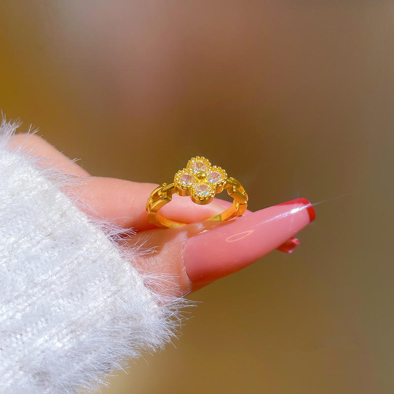Moda mujer circón cristal flor ajustable apertura anillos índice