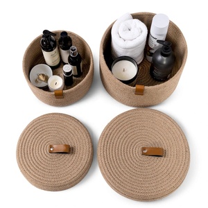 Basket Rope Cotton Basket Wholesale Set Of 2 Jute Rope Basket Sundry Organizer Cotton Rope Cosmetics Toy Box Bin Basket With Lid