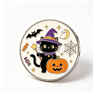 Pin de Solapa de Gato de Halloween, Insignia Redonda Esmaltada, Pin de Dibujos Animados Personalizado para Regalo y Ropa - Product Image 2