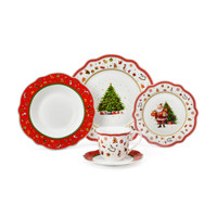 Nouveau Service de Table en Porcelaine Tendre « Santa's Delight » Style Vintage 20 Pièces, Assiettes au Design Vague pour Maison, Fêtes, Mariages et Restaurants