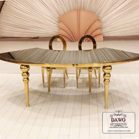 Table demi-lune de luxe moderne en acier inoxydable doré et verre trempé, marque DAWO, garantie 3-5 ans, pour hôtels, restaurants et usage extérieur