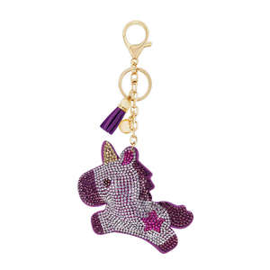 حار بيع حار بيع لطيف ميدالية/ حلقة مفاتيح على شكل حيوانات يونيكورن الحصان الجلود شرابة سلسلة مفاتيح بلينغ بلينغ كامل الكريستال المفاتيح - Product Image 3