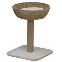 Kinghon Arbre à chat moderne en bois de pin avec poteaux à gratter en sisal naturel, paniers tressés et structure d'escalade pour chat en carton