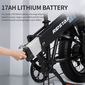 Ridstar H20 1000W จักรยานไฟฟ้าพับได้สำหรับผู้ใหญ่, จักรยานไฟฟ้าแบตเตอรี่ลิเธียมสำหรับจักรยานเสือภูเขากลางแจ้งชายหาด - Product Image 6