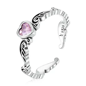 Anelli aperti a forma di cuore con motivo Vintage regolabile in argento Sterling 925 per donna regalo di fidanzata gioielli originali femminili SCR766