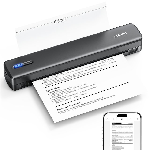 POLONO D810 Portable Inkless Thermal Printer Wireless for 1500mAh Battery 203dpi A4 Size Stock for Travel Office Home Use