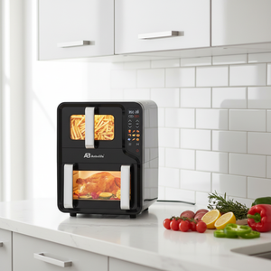 Friteuse à air double Anbolife 11,4 L (5,7 L + 5,7 L) 2800 W, panier amovible antiadhésif, facile à <span class=keywords><strong>nettoyer</strong></span>, non gras, avec fenêtre <span class=keywords><strong>de</strong></span> visualisation - Product Image 3