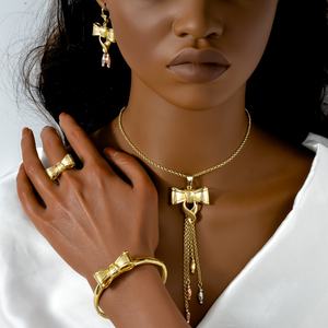 Joyería de Moda Dubái, Juego de Joyería de Novia con Lazo Chapado en Oro de 14k para Mujer - Product Image 3