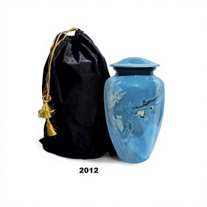 Urne en aluminium bleue avec urne adulte de crémation de peinture de marbre pour les cendres humaines avec le sac libre de velours - Product Image 1