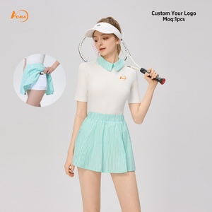 Ensemble de vêtements de sport pour femmes Aoyema, printemps-été, avec poches sur les shorts, col polo, polo à manches courtes, décontracté, golf, tennis, jupes - Product Image 1