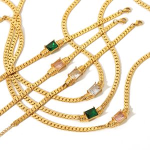 European American Style Square Zircon Necklace 18K Gold Stainless Steel <b>Bracelet</b> <b>Set</b> Party Jewelry Geometry Design - Product Image 3