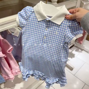 Child Star Circle Girls Blue Plaid Short Sleeve <b>Dress</b> With <b>Ruffle</b> Hem Breathable Summer Princess Style - Product Image 3