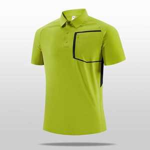 Polo de poliéster para hombre, manga corta, ropa deportiva de verano, tejida, con etiqueta y cuello redondo, color verde militar - Product Image 2