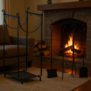 Support à bois de chauffage en acier thermolaqué rectangulaire, accessoire classique pour cheminée, pour le rangement et l'organisation du bois de chauffage - Product Image 2