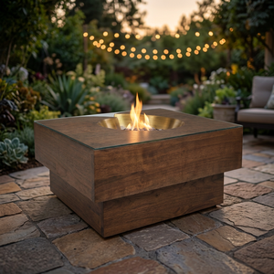 Modern Wood Coffee <b>Table</b> with Tempered Glass Top and Built in <b>Fire</b> <b>Pit</b> Feature Home Furniture for Living Room Decor - Product Image 3
