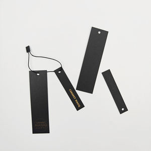 Customized Printed Name Logo Hot Stamping Glossy <b>Black</b> Paper Square Hang Tag <b>String</b> Low MOQ Eco Recyclable Clothing Shoes Swing - Product Image 5