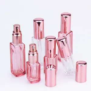 批发护肤化妆品包装5毫升10毫升玫瑰金粉色长方形香水油玻璃喷雾瓶