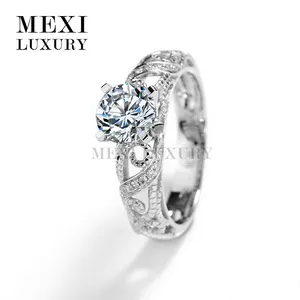 Messi Permata Hpht Cvd Sintetis Lab Tumbuh Berlian 14K Emas Putih 18K Perhiasan Pertunangan Bulat Diamond Pernikahan Cincin untuk Wanita