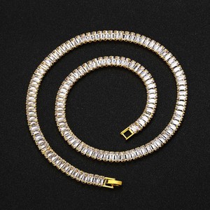 Colar de Corrente Tennis Banhado a Ouro/Prata Estilo Hip Hop com Zircônias Baguete Cravejadas de 7mm – Lançamento Quente - Product Image 1