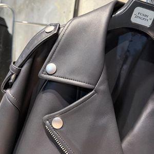 Nouvelle arrivée Veste en cuir véritable pour motard pour femmes Veste en cuir <span class=keywords><strong>noir</strong></span> avec cordon de serrage - Product Image 5