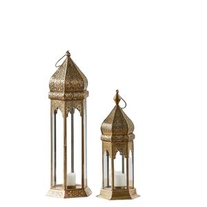 Lanterne à bougie en métal avec cadre en fer finition or et panneaux en verre pour décoration de maison et de mariage - Product Image 3