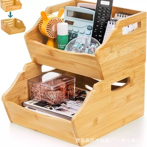 <b>Bamboo</b> Storage <b>Basket</b> Double Layer Stackable Rectangle Kitchen Vegetable Fruit Organizer Neatening Storage Box - Product Image 2