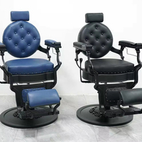 Fauteuil de Barbier Vintage Rétro avec Boutons Capitonnés et Rivets, Mobilier Professionnel pour Salon de Coiffure