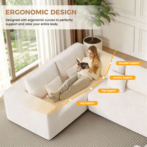 Sofá Cama Modular de Corduroy Moderno, Relleno de Esponja, Diseño Ergonómico, Sin Ensamblaje, con Almohadas, Ideal para Apartamentos, Hoteles y Escuelas - Product Image 4
