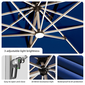 Premium Modern All Aluminum Cantilever Garden Patio Umbrella with Solar <b>Light</b> for Dining Cafe Umbrellas - Product Image 5
