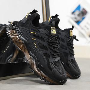 Zapatillas de running casuales con cordones, nueva moda de otoño, absorción de impactos, aumento de altura, parte superior de malla con suela gruesa estilo guerrero negro - Product Image 2