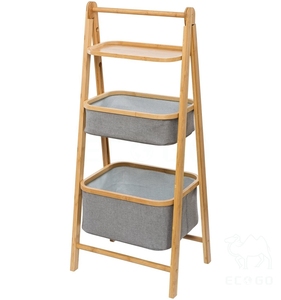 Soporte de lavandería de tela grande para baño de 3 capas, cesta de almacenamiento, estante de baño de Bambú - Product Image 3