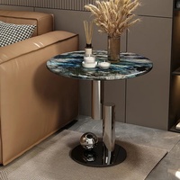 Table d'appoint de luxe moderne-Table à thé en pierre frittée en acier inoxydable et marbre pour salon
