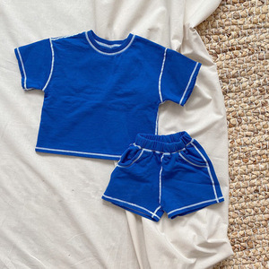 HT23D107035 mode été nouveauté infantile bébé garçons 2 pièces ensembles de vêtements fil <span class=keywords><strong>beige</strong></span> bleu t-shirt avec <span class=keywords><strong>short</strong></span> - Product Image 6