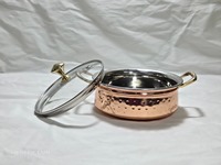 Bol de service indien en acier inoxydable martelé avec poignée en alliage d'aluminium et intérieur antiadhésif en verre, petit plat décoratif pour soupes
